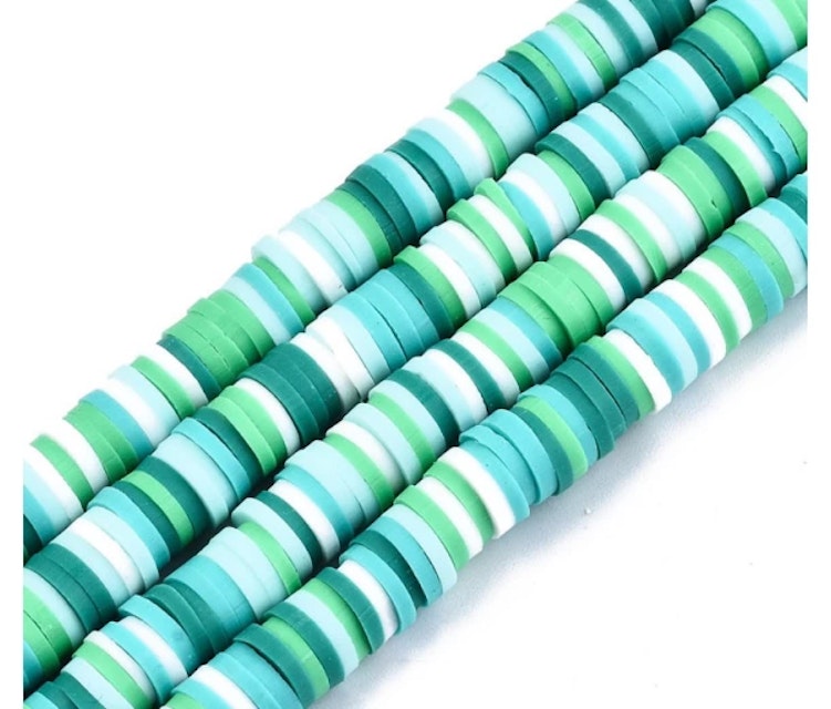 Polymer Clay Beads, Blue Green Mix, 6mm Heishi Disk